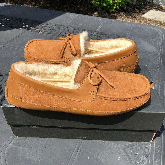 UGG Australia Byron Chestnut Leather Fur Slippers - Picture 5 of 14